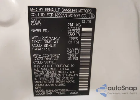 2019 Nissan Rogue Sv from USA, damaged, VIN KNMAT2MV1KP534552